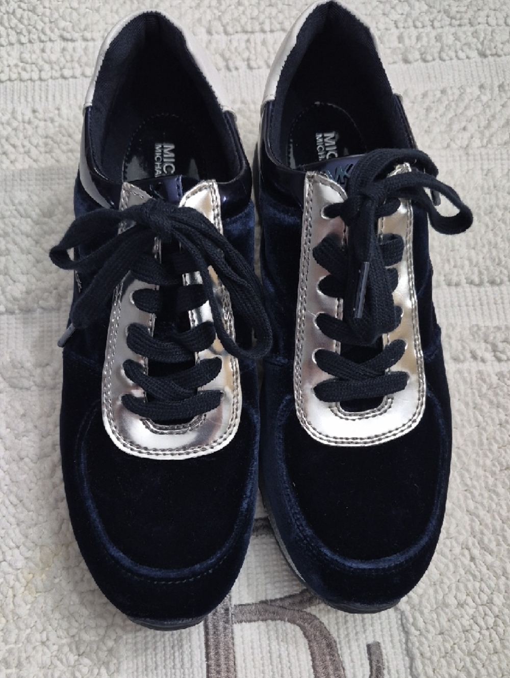 MICHAEL MICHAEL KORS Admiral Blue Velvet and Silver Accent Sneakers 8 - Picture 2 of 11